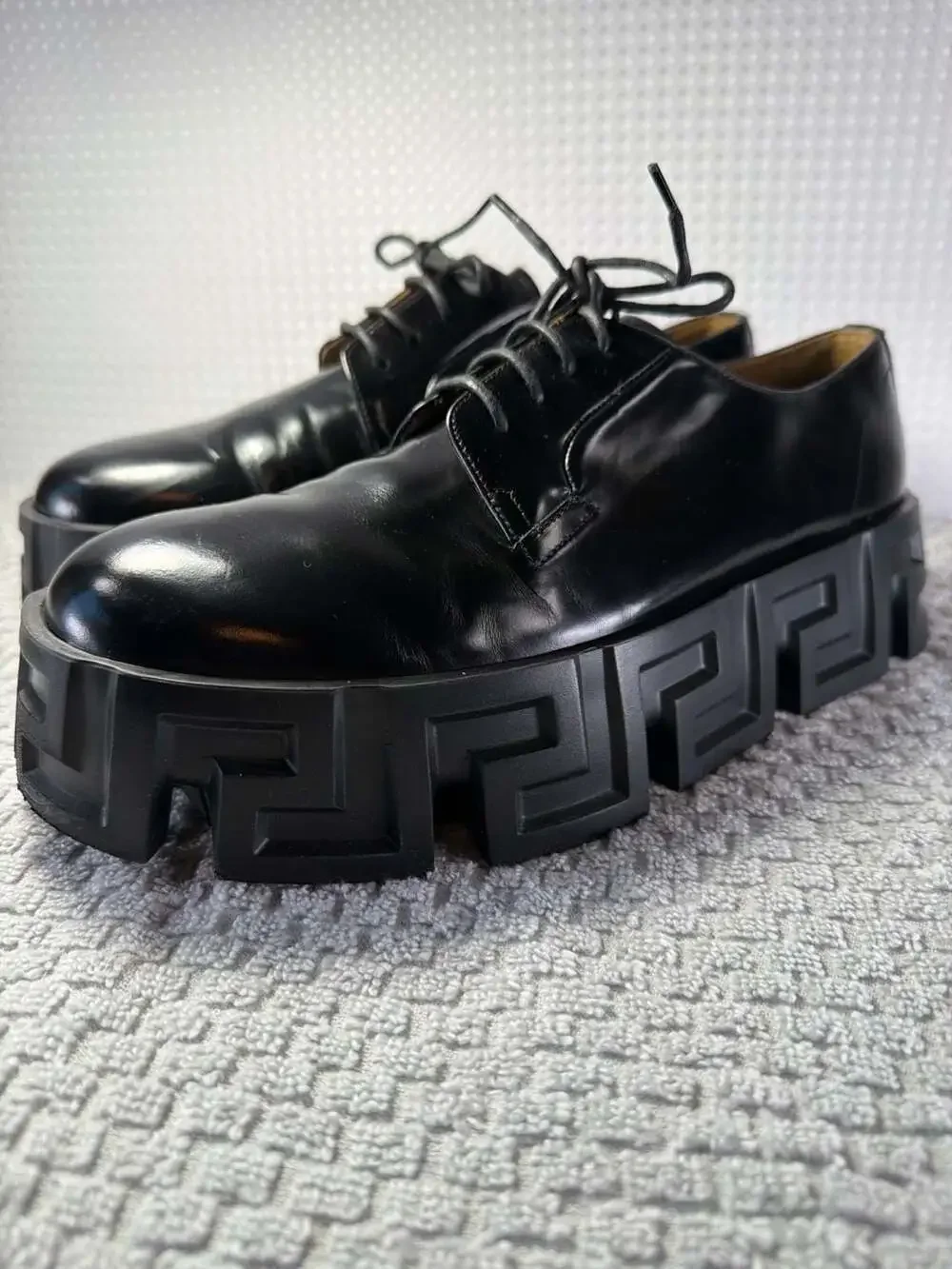 Versace Greca Labyrinth Leather Derby Platform Shoes